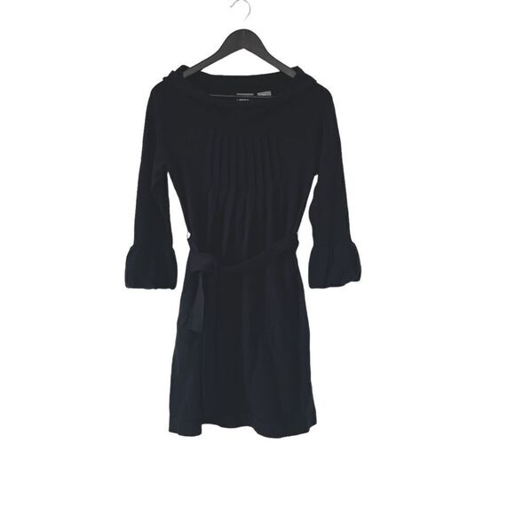 Anthropologie Girls From Savoy Black Cowl Bell Sleeve Front Pleats Sweater Dress - Picture 1 of 11